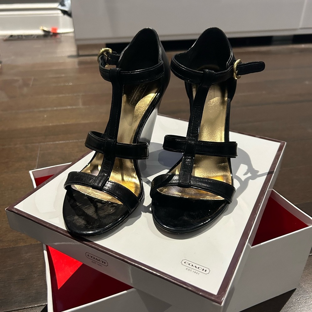 Coach wedge heel leather sandals